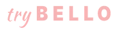 The logo for try BELLO, featuring the words in a light pink font on a white background.